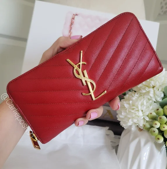 Authentic Pre-owned Yves Saint Laurent Grain De Poudre Zip Around Wallet - Picture 3 of 16